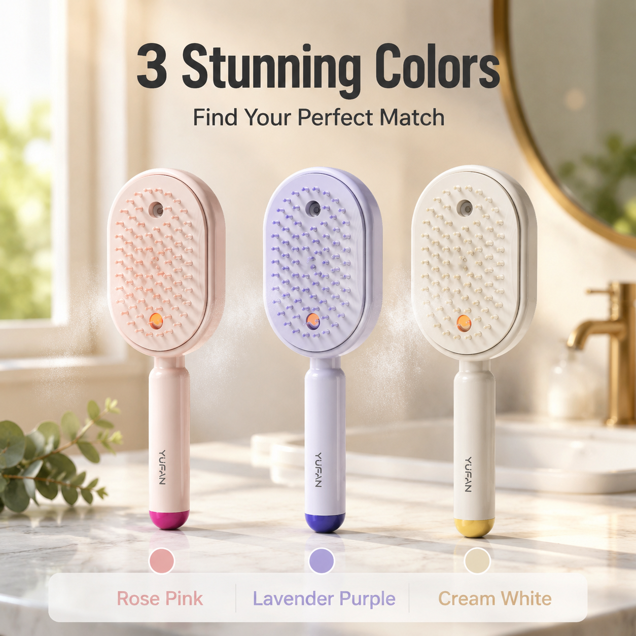 Anti-Tangle Spray Comb with Air Cushion & Aromatherapy Mist – Volumizing, Static-Free, Self-Cleaning Hair Care Tool