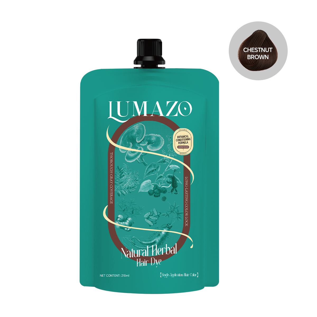 LUMAZO Natural Herbal Hair Dye, Ammonia-Free Botanical Hair Color for Gray Coverage, 210ml