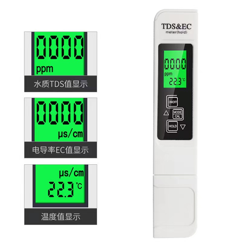 Pena TDS 3-in-1, Detektor Konduktivitas EC, Penguji Kualitas Air Rumah Tangga, Pena Pengujian Kualitas Air TDS Rumah Tangga