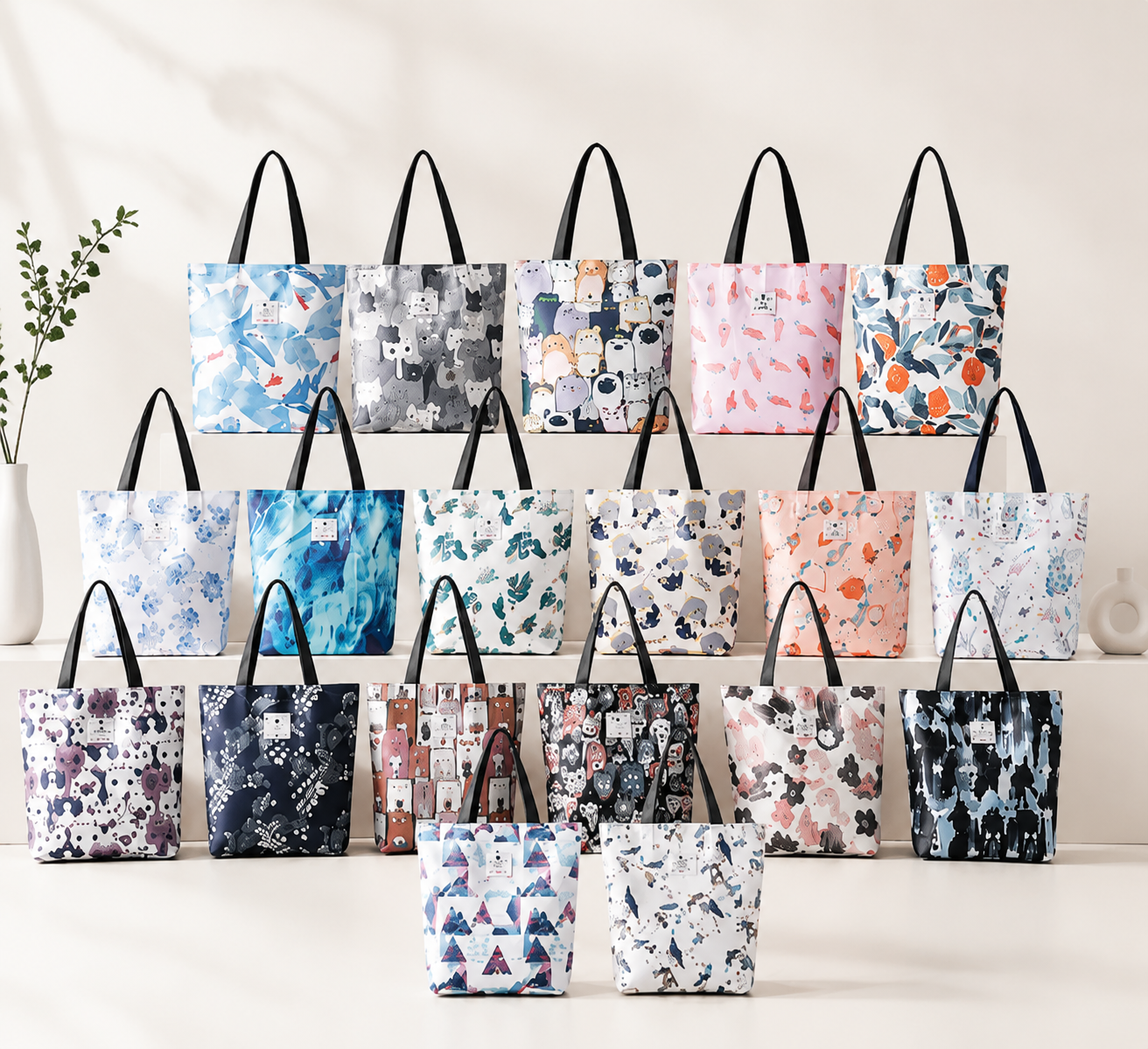 20“ Wholesale Canvas Tote Bags Bulk – Reusable Printed Shoulder Shopping Bags for Women