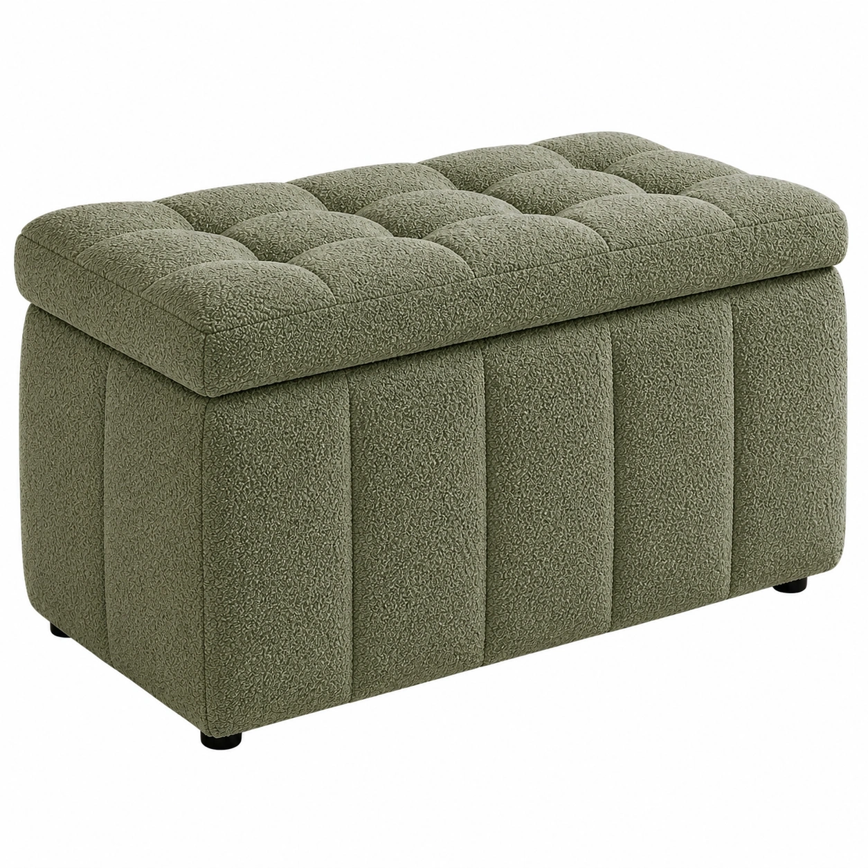 Otomana tapizada con almacenaje acolchado moderno de boucle verde oliva- meubelio
