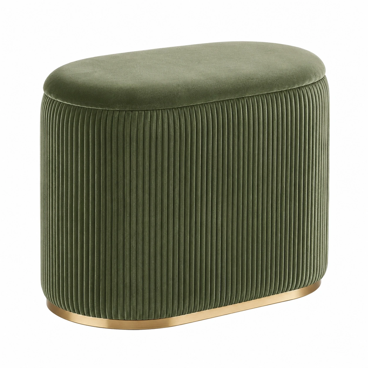 Puf Ovalado con Almacenaje Moderno Terciopelo Verde Oliva- meubelio