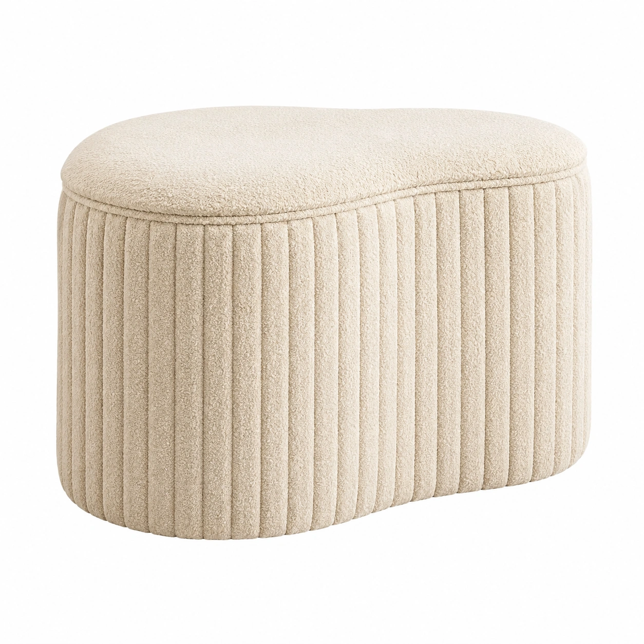 Puf Ovalado con Almacenaje Boucle Moderno para Salon y Dormitorio Beige Claro- meubelio
