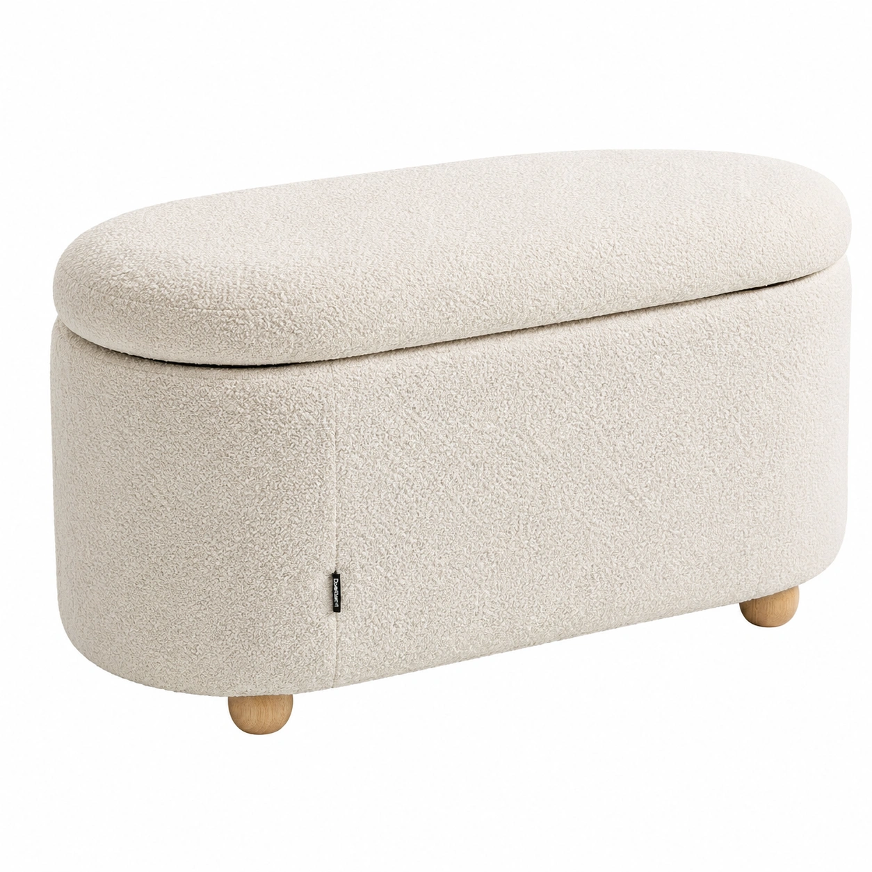 Banco Ottomano con almacenaje moderno de tela boucle crema y patas de madera- meubelio