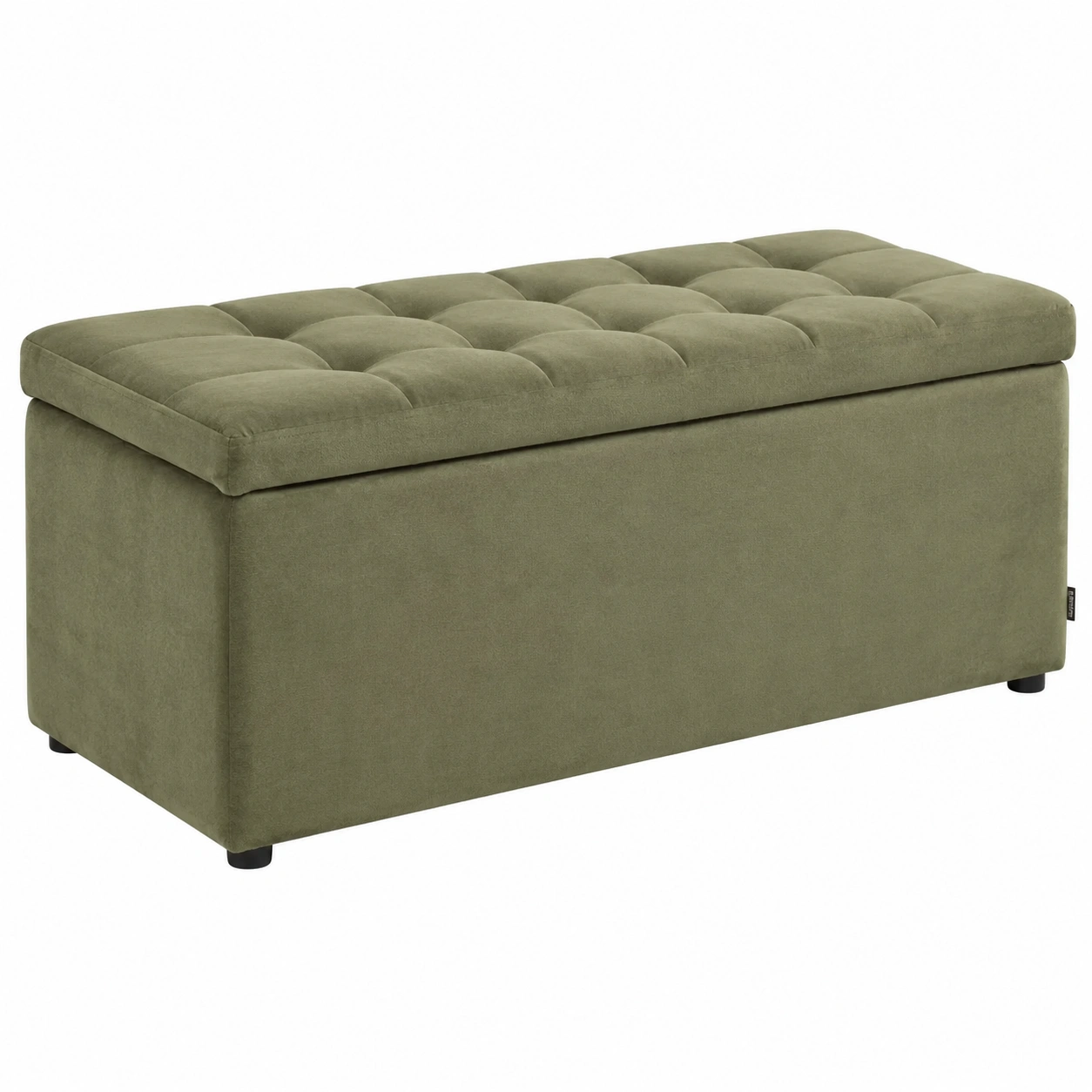 Banco Ottomano con almacenaje tapizado capitoneado verde oliva para dormitorio y salon- meubelio