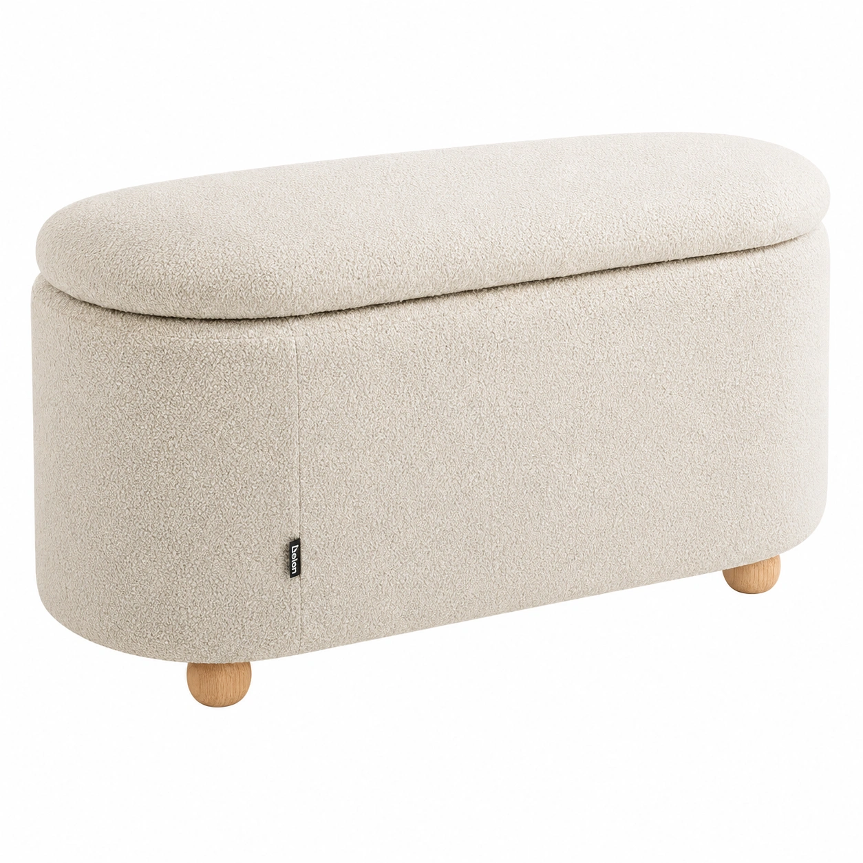 Banco moderno con almacenaje tapizado boucle crema para dormitorio y salon- meubelio