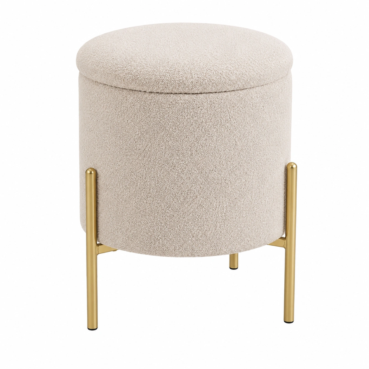 Puf redondo con almacenaje Boucle Beige y metal dorado-furneza