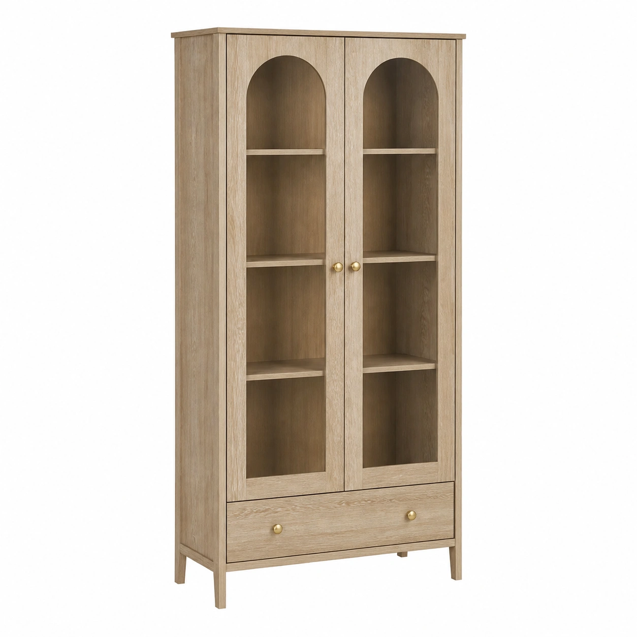 Vitrina de almacenamiento con puertas de vidrio y cajon Roble claro 80 cm-furneza