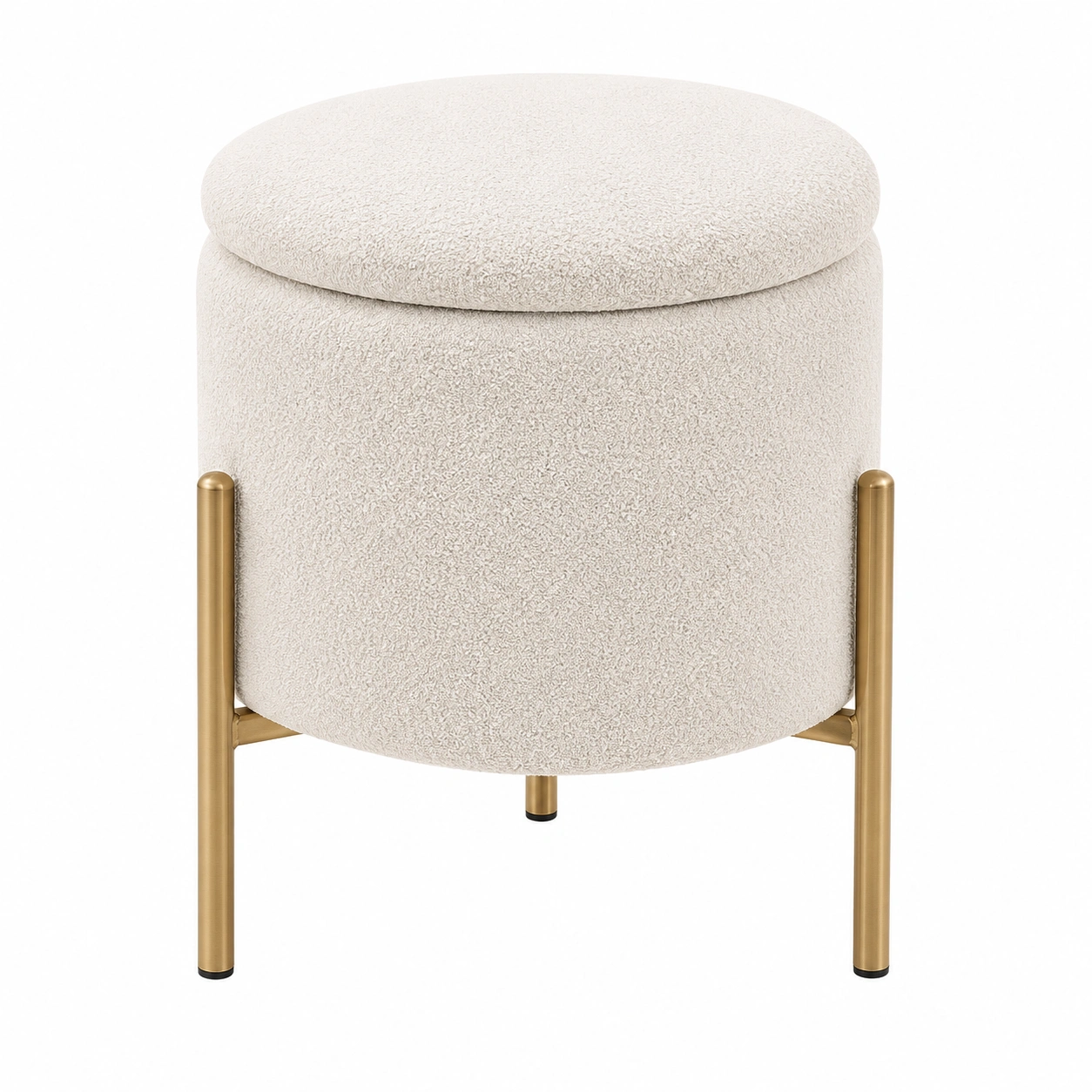 Taburete redondo con almacenaje estilo nordico crema y dorado-furneza