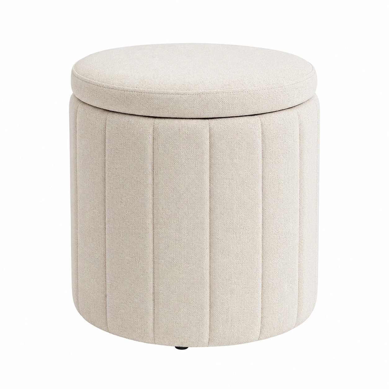 Puf redondo con almacenaje tapizado estilo boucle crema-furneza