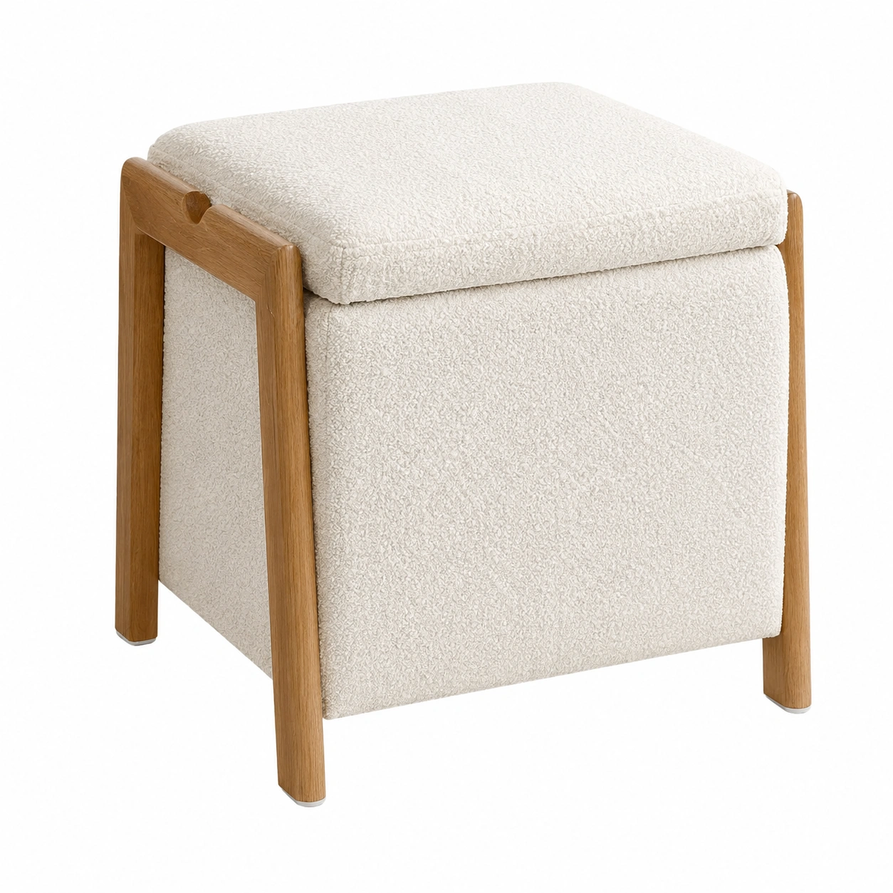 Taburete con almacenaje Nordic Boucle Roble Natural 45 cm Crema-furneza