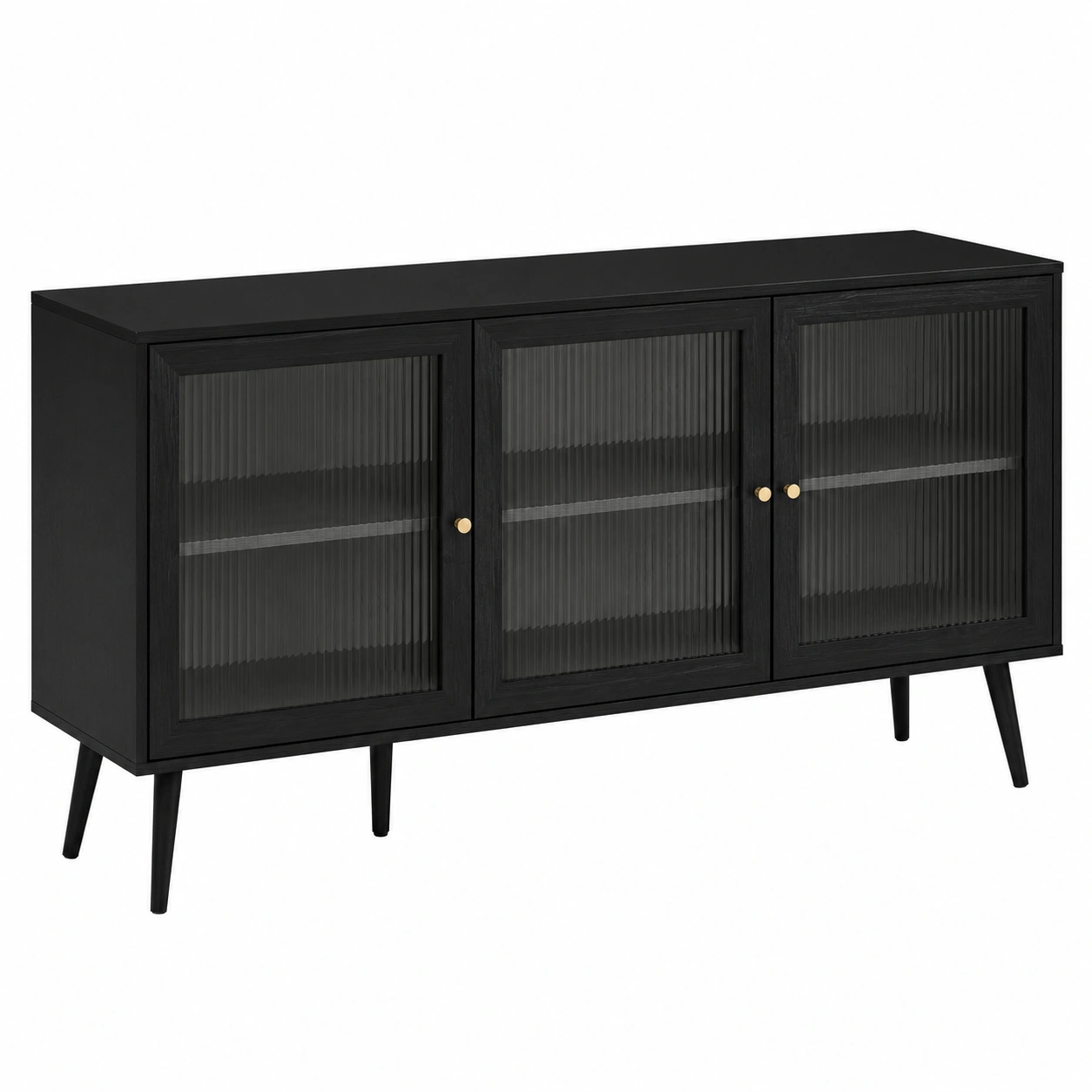 Aparador moderno con puertas de vidrio acanalado 150 cm Negro-furneza