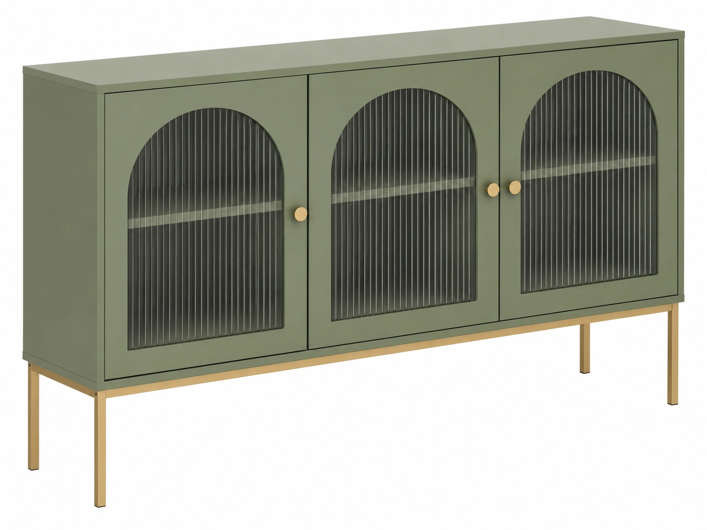 Aparador moderno con puertas arqueadas de vidrio acanalado verde oliva-furneza