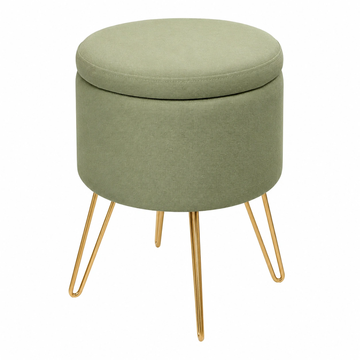 Puf con almacenaje redondo tapizado terciopelo patas metal dorado estilo moderno-furneza