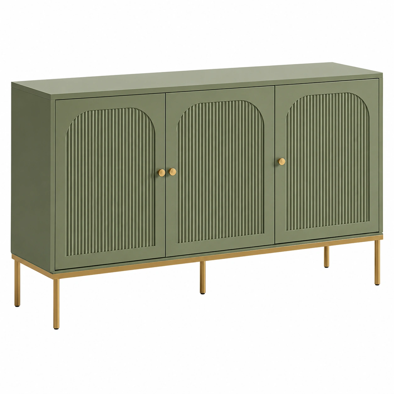 Aparador moderno con puertas arqueadas verde oliva y patas doradas-furneza
