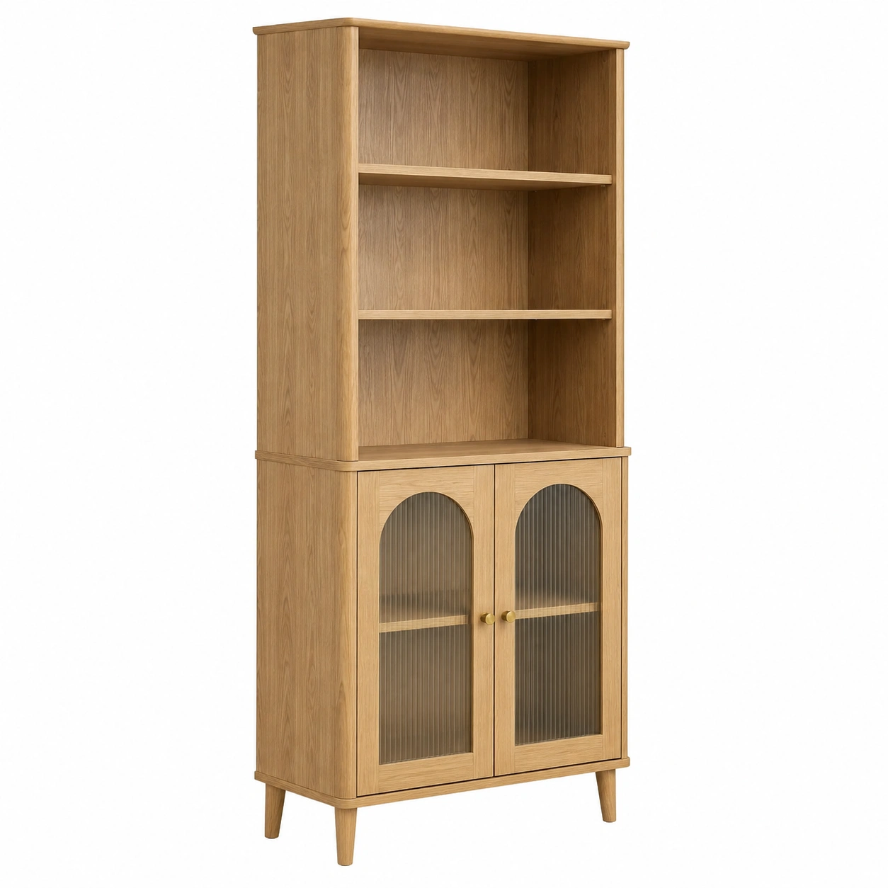 Vitrina alta nordica de madera con puertas de cristal acanalado 75 cm-furneza