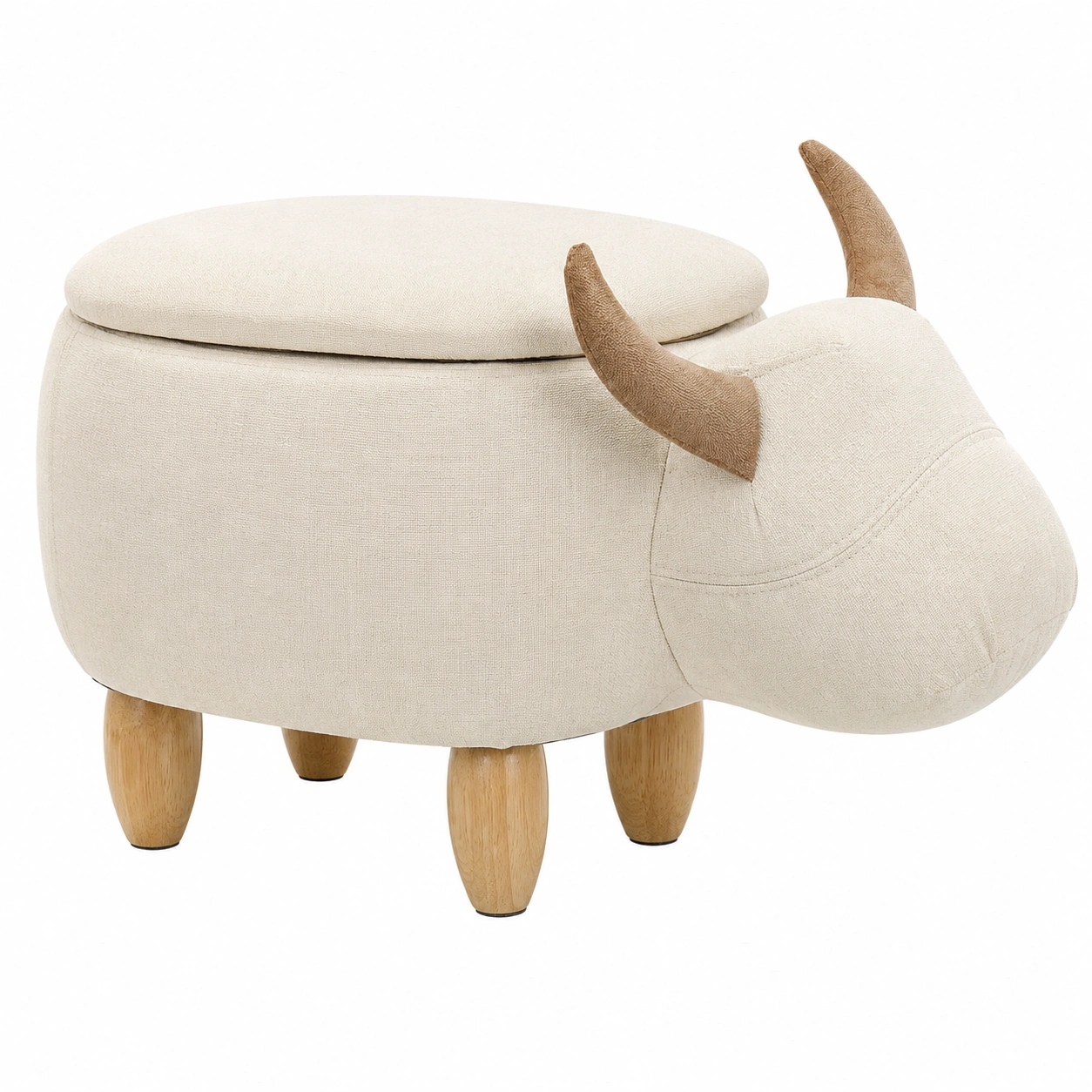 Puf Animal con Almacenaje Estilo Vaca Nordica Tapizado Beige Claro-furneza