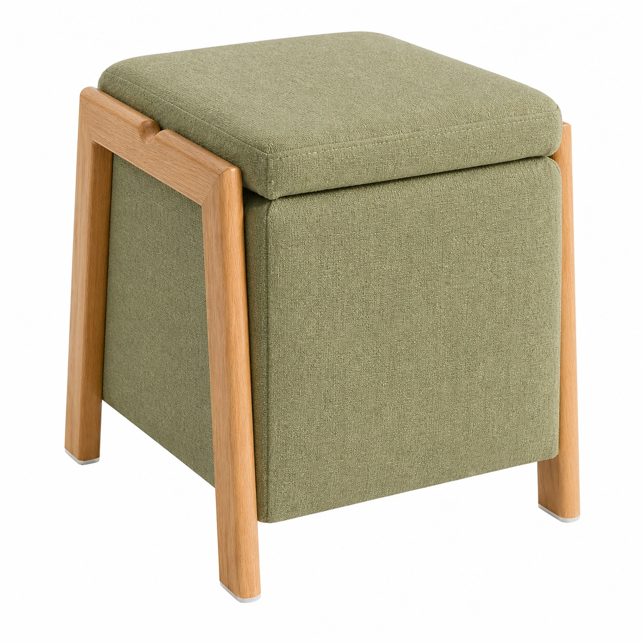 Taburete Multifuncional con Almacenamiento Integrado en Tela Boucle y Madera Natural 45 x 43 cm-furneza