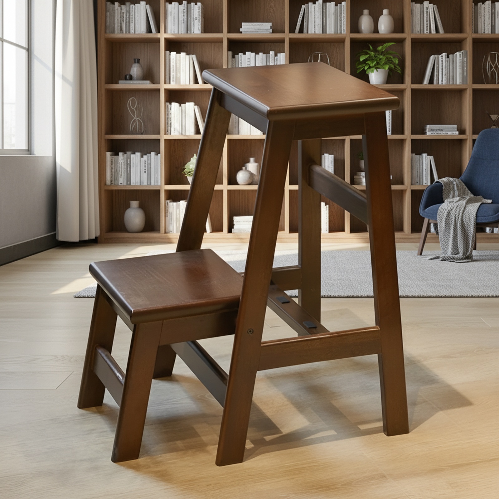 Dual-purpose stair chair used as a bench
