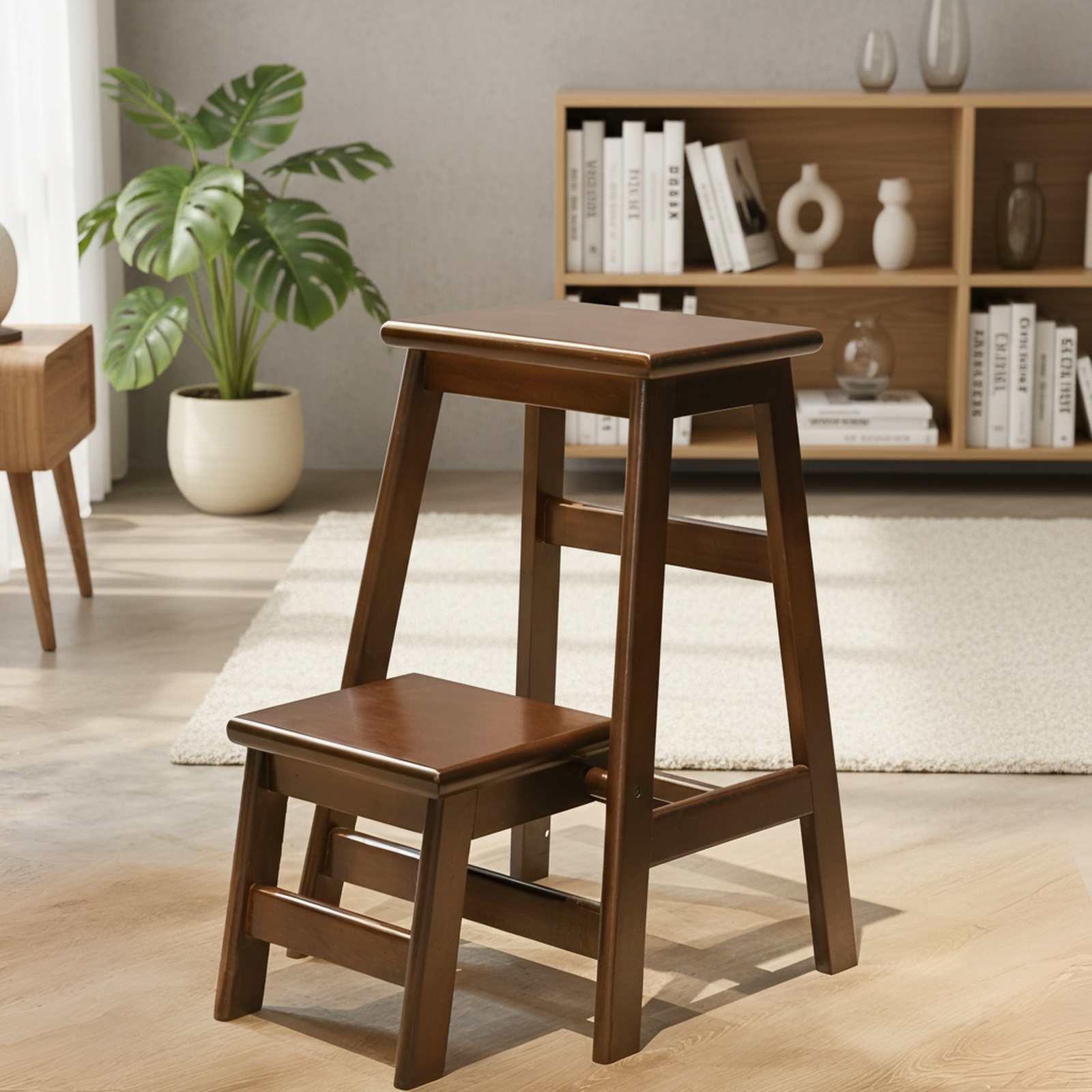 Sturdy solid wood step stool for home use