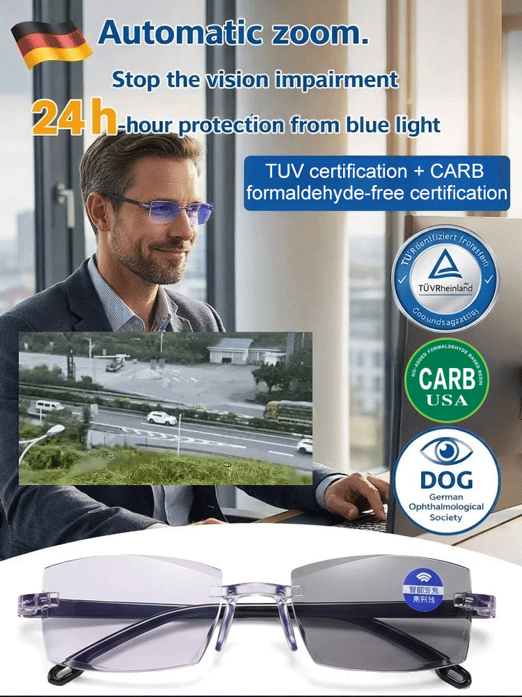 [Auto-Focus from -7D to +7D] Smart Zoom Comfort Reading Glasses