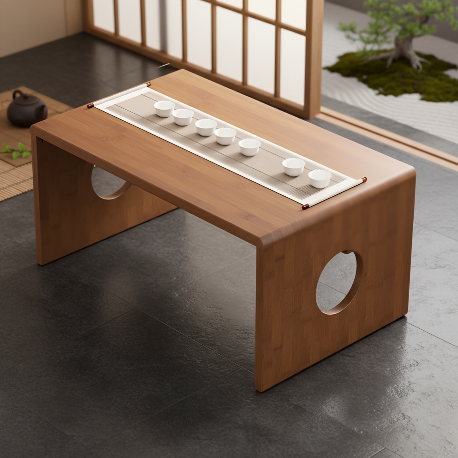 Portable solid wood tatami table for compact rooms