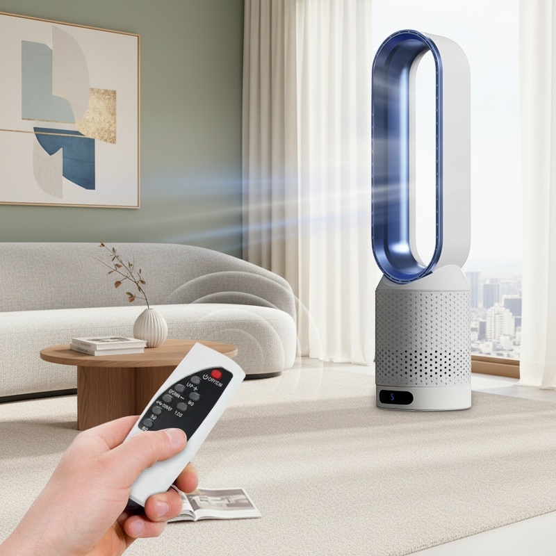 Silent bladeless floor fan with modern design
