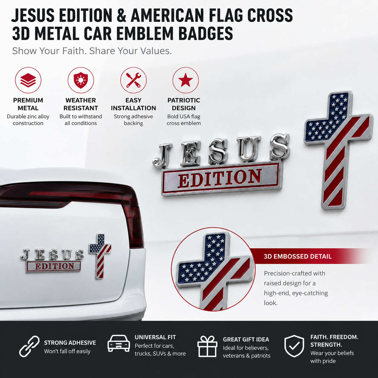 Blessed Jesus Edition™ Cross Emblem Metal Badge