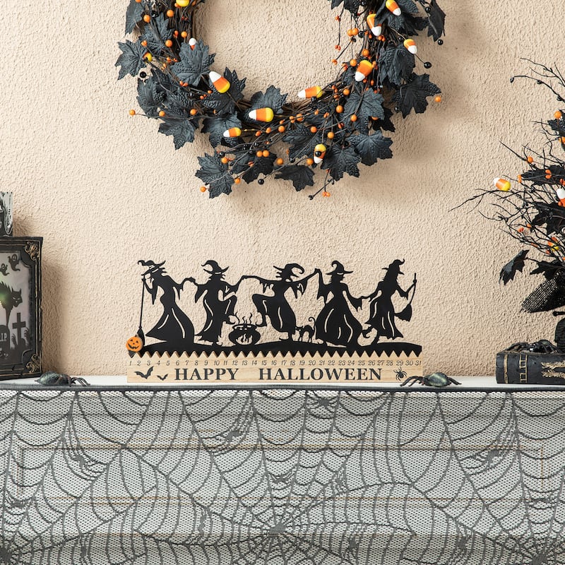 🔥HOT SALE 49% OFF - Glitzhome Happy Halloween Wooden Metal Dancing Witch & Ghost Countdown Calendar Table Decor - Dancing Witch