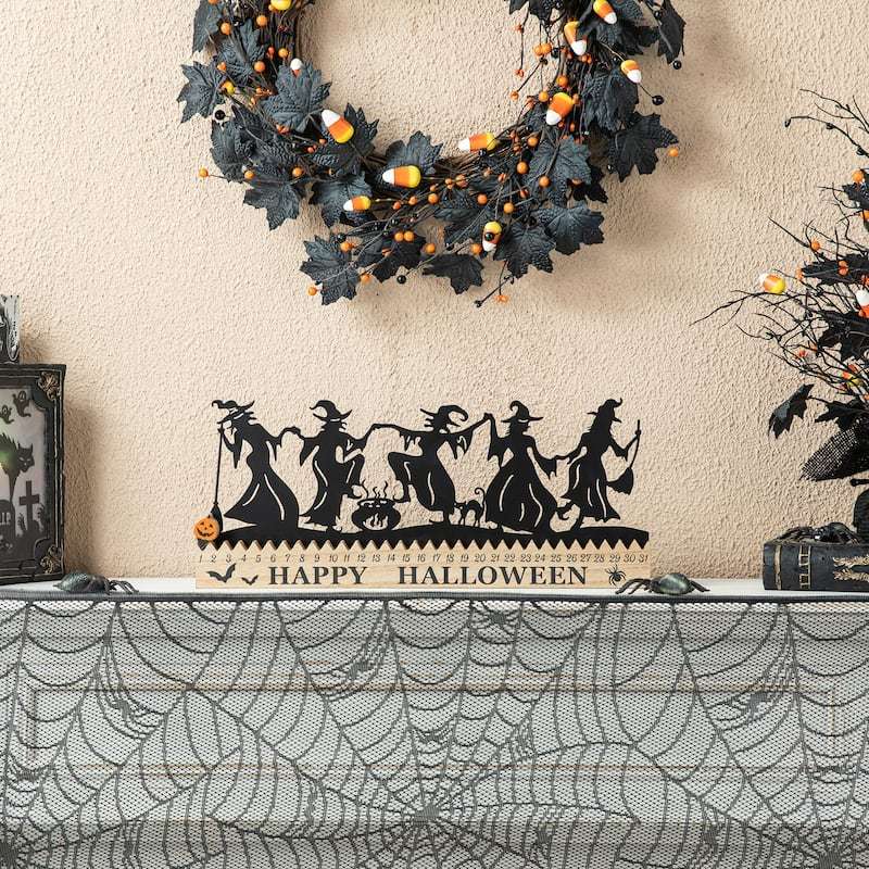 🔥HOT SALE 49% OFF - Glitzhome Happy Halloween Wooden Metal Dancing Witch & Ghost Countdown Calendar Table Decor - Dancing Witch