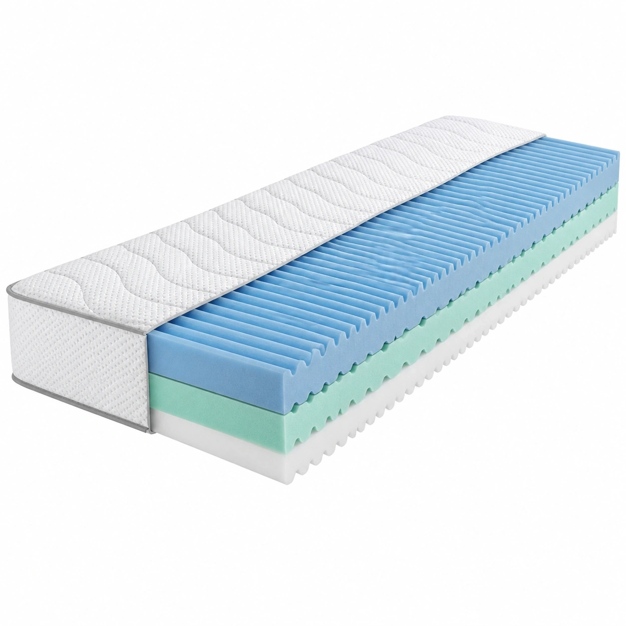 Komfortschaummatratze 90x200 cm Ergonomischer 3 Zonen Aufbau Atmungsaktiver Bezug Blau Weiss-livexoia 
