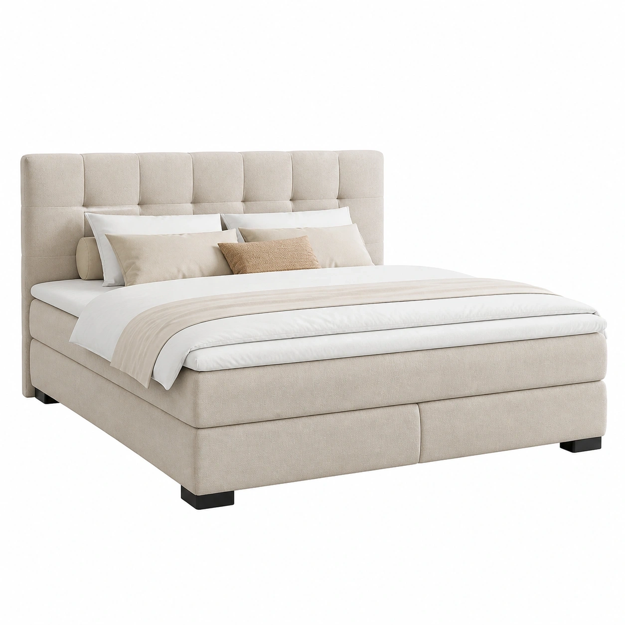 Familienbett 240x200 cm Polsterbett Microfaser Creme Grosses Doppelbett Modern Gepolstert-livexoia 