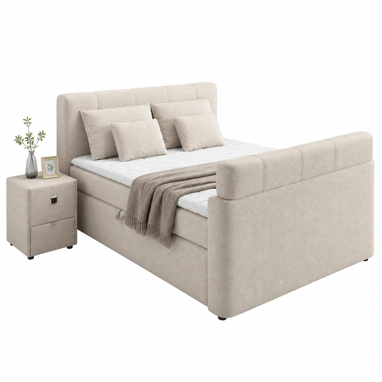 Boxbett 180x200 cm Polsterbett Modern Komfortbett mit Kopfteil und Bettkasten Beige 510607600-livexoia 