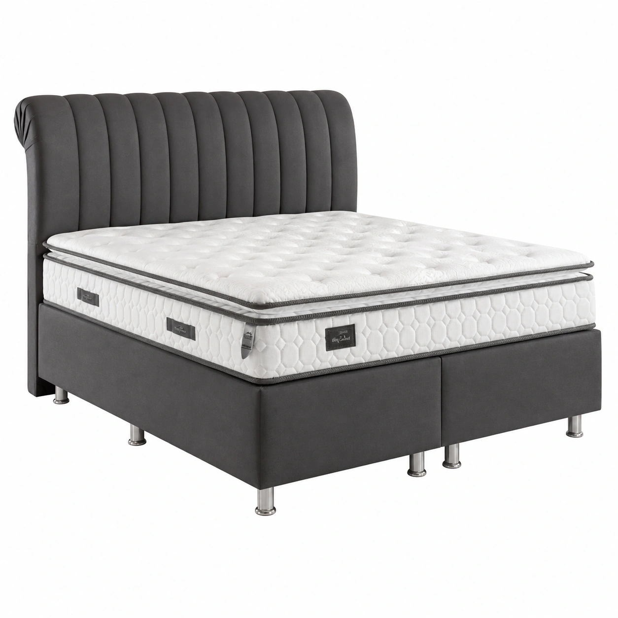 Polsterbett 180x200 cm Boxbett Grau Stoffbett mit Gepolstertem Kopfteil Modernes Doppelbett-livexoia 
