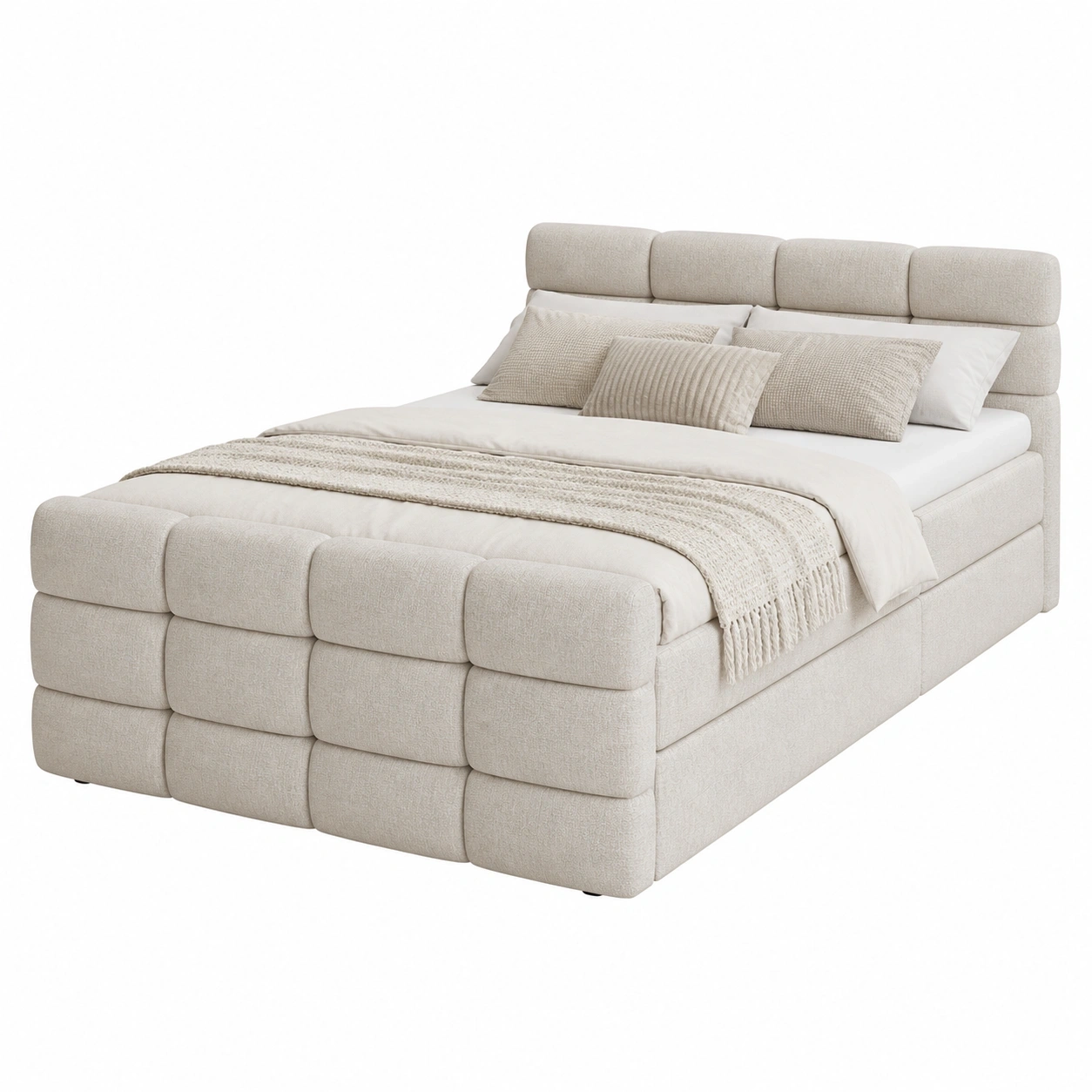 Modernes Boxspringbett 180x200 cm Gepolstertes Design Weicher Stoffbezug Creme Minimalistisch-livexoia 