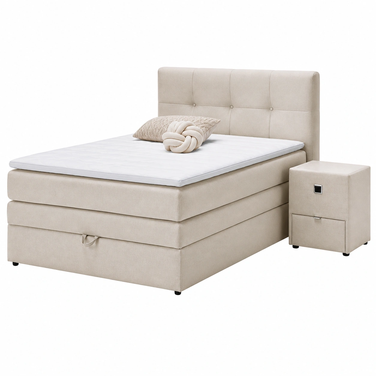 Boxspringbett Stoff Grau 140x200 cm mit Kopfteil und Stauraum-livexoia 