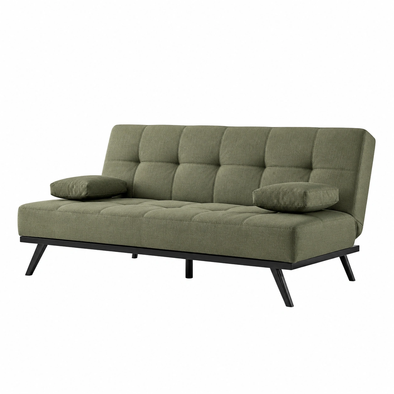 Modernes Schlafsofa mit Rueckenverstellung und Armkissen Olivgruen Stoff Metallgestell 190x84x86 cm-livexoia 