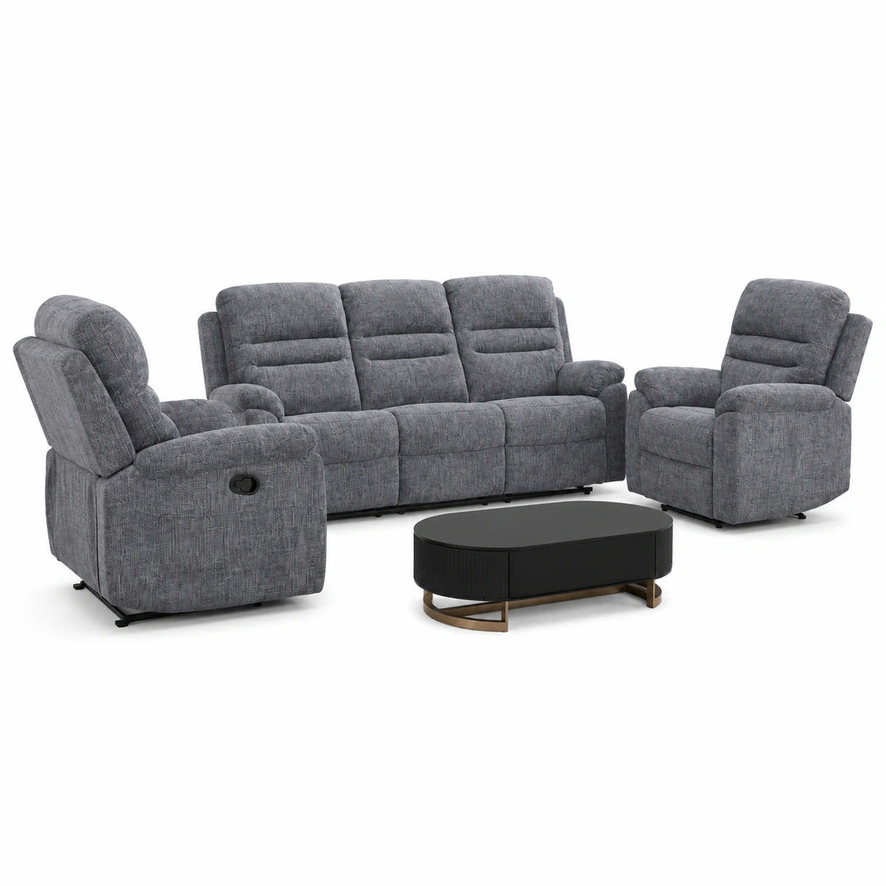3 Sitzer Sofa Set 3-2-1 Relaxfunktion dunkelgrau Microfaser modern gepolstert Wohnzimmer Garnitur-livexoia 