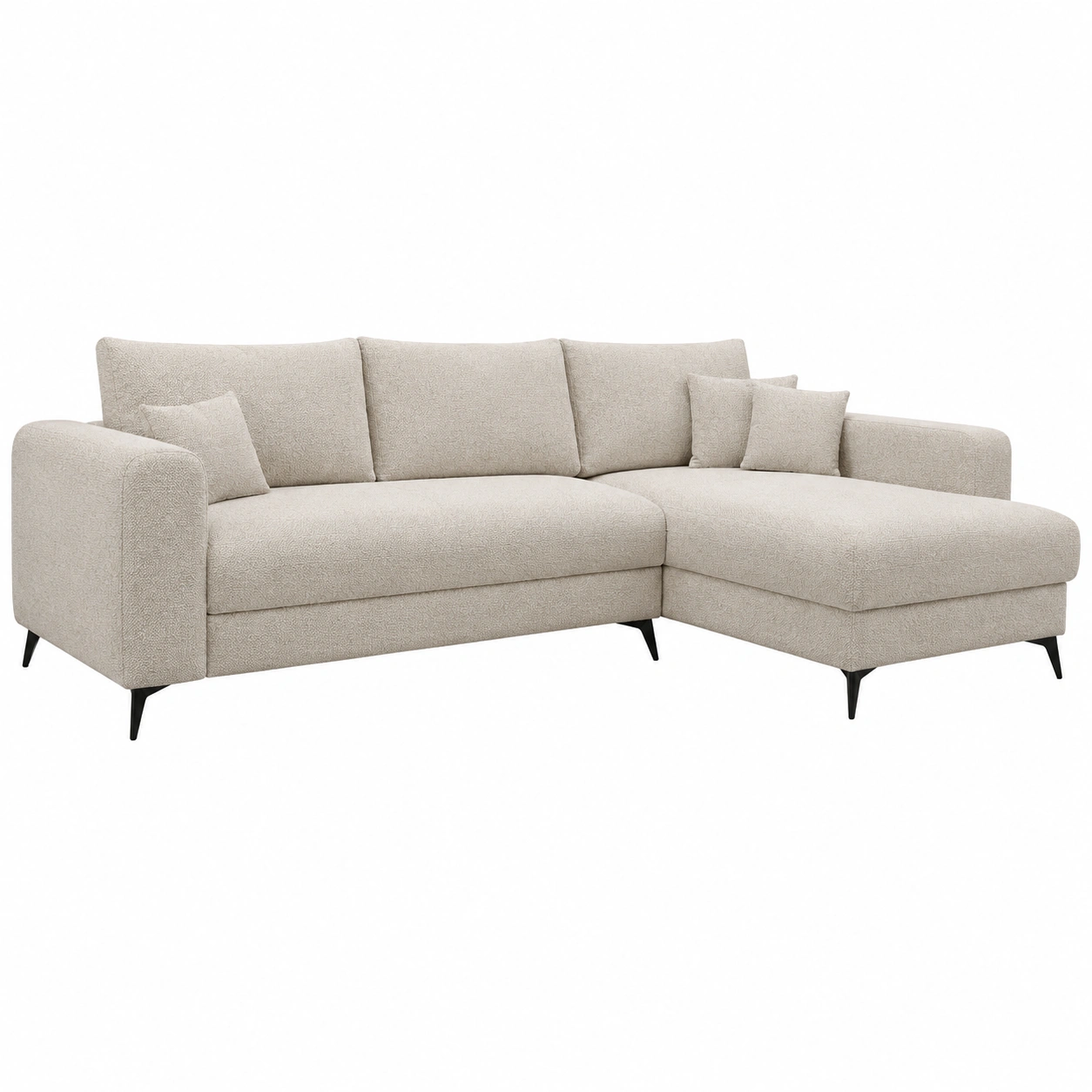 Modernes L-Form Sofa mit Ottomane und Zierkissen Creme Boucle Wohnlandschaft Gross-livexoia 