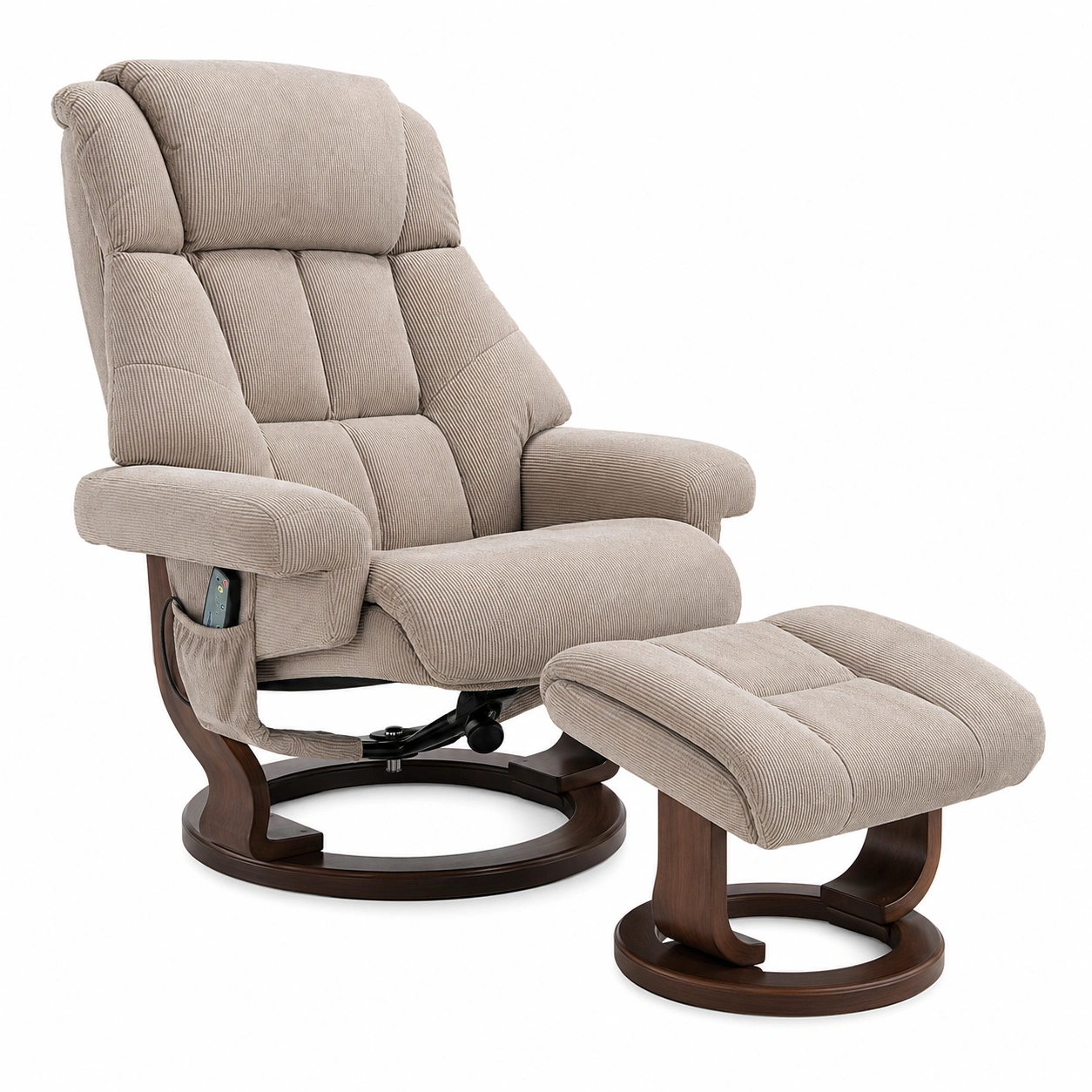 Relaxsessel mit Hocker Cordstoff Beige Drehbar Komfort Polstersessel B/H/T ca 83x98x83 cm-livexoia 