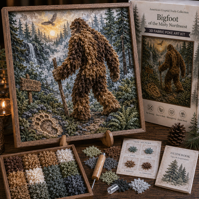 🔥Buy 3 Get 1 Free🔥🔦 American Cryptid Trails 3D Fabric Poke Art Kit🔥50% Off Last Day🔥No-Sew American Folklore Craft with Pre-Cut Fabric Squares, Poking Tool & Display Stand, Mothman Bigfoot Jackalope Cryptid Gift