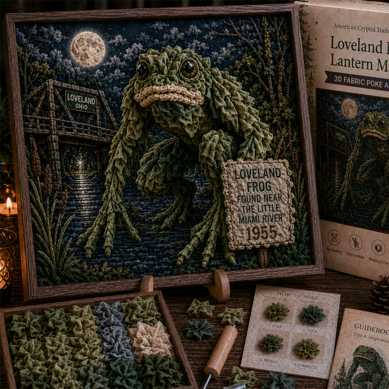 🔥Buy 3 Get 1 Free🔥🔦 American Cryptid Trails 3D Fabric Poke Art Kit🔥50% Off Last Day🔥No-Sew American Folklore Craft with Pre-Cut Fabric Squares, Poking Tool & Display Stand, Mothman Bigfoot Jackalope Cryptid Gift