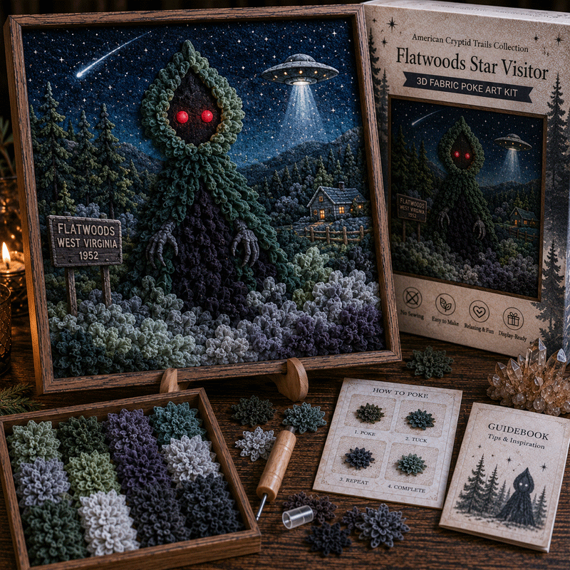 🔥Buy 3 Get 1 Free🔥🔦 American Cryptid Trails 3D Fabric Poke Art Kit🔥50% Off Last Day🔥No-Sew American Folklore Craft with Pre-Cut Fabric Squares, Poking Tool & Display Stand, Mothman Bigfoot Jackalope Cryptid Gift