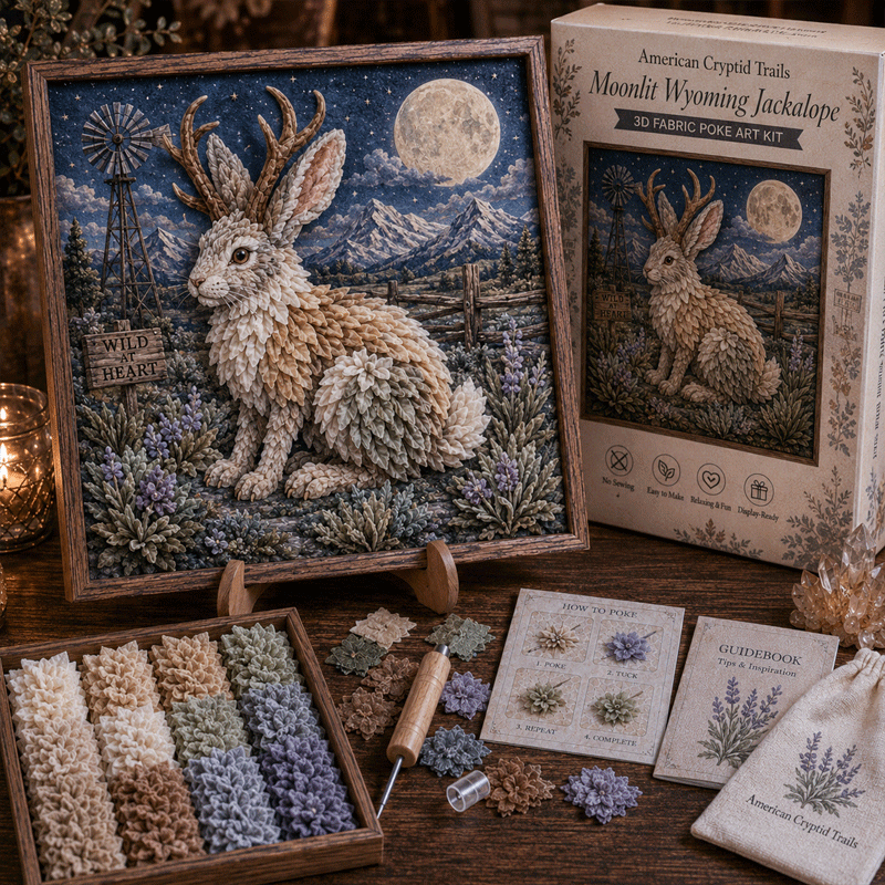 🔥Buy 3 Get 1 Free🔥🔦 American Cryptid Trails 3D Fabric Poke Art Kit🔥50% Off Last Day🔥No-Sew American Folklore Craft with Pre-Cut Fabric Squares, Poking Tool & Display Stand, Mothman Bigfoot Jackalope Cryptid Gift