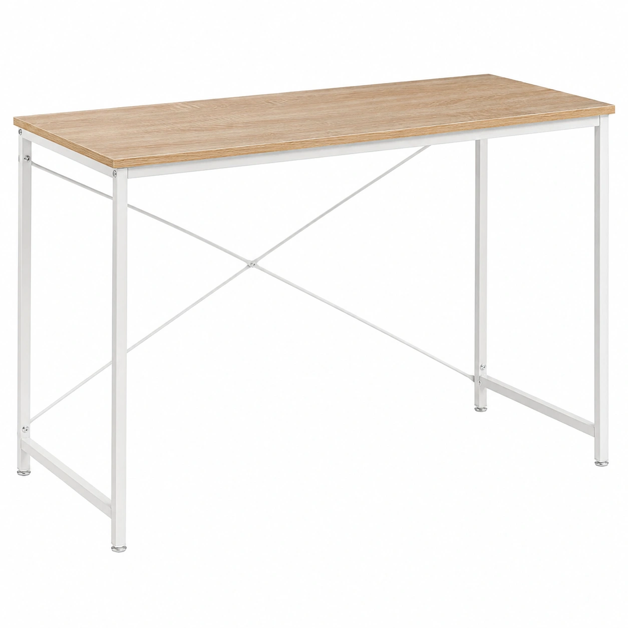 Escritorio minimalista moderno con estructura metalica blanca y acabado madera natural- warmiro