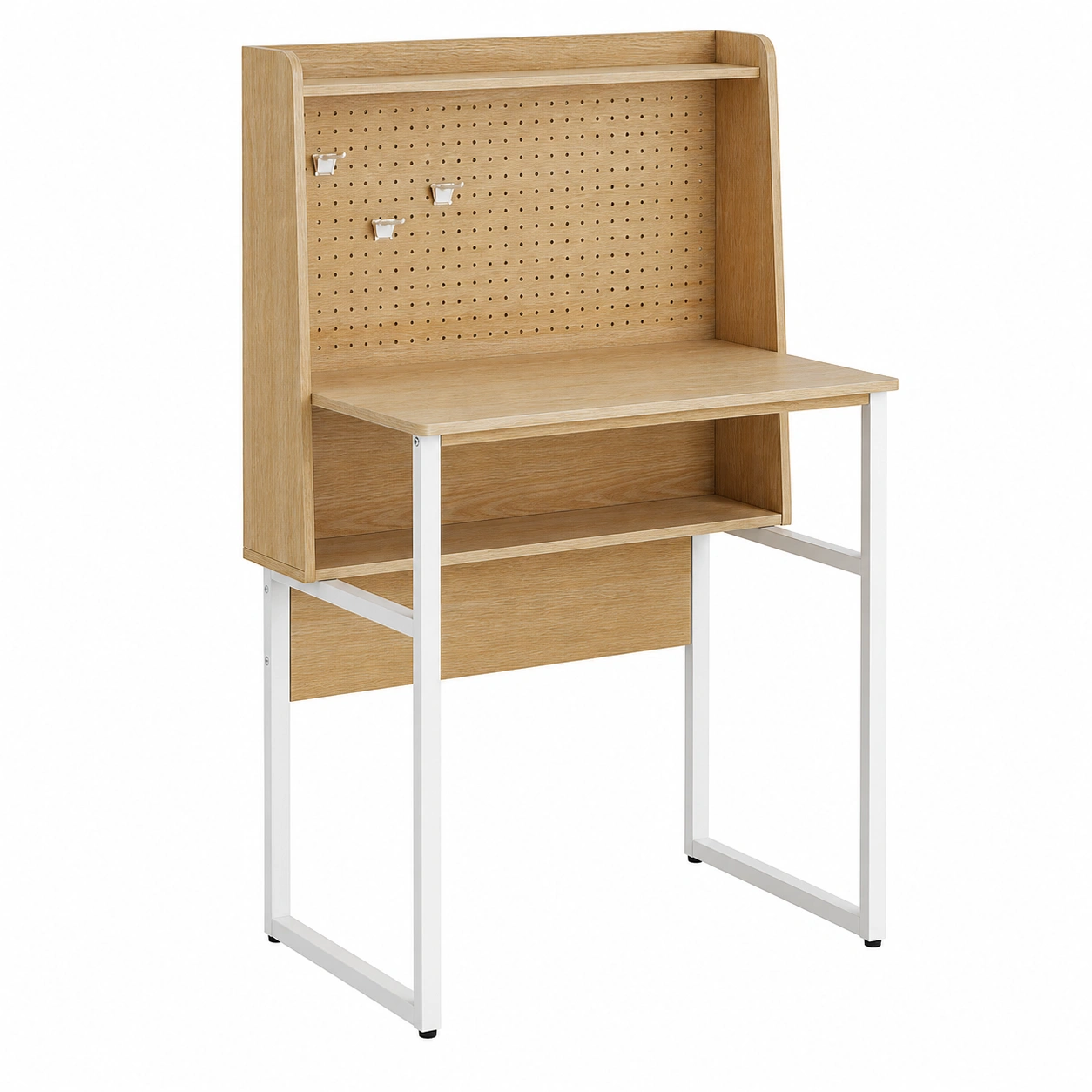 Escritorio compacto moderno con panel perforado organizador y estanteria superior- warmiro
