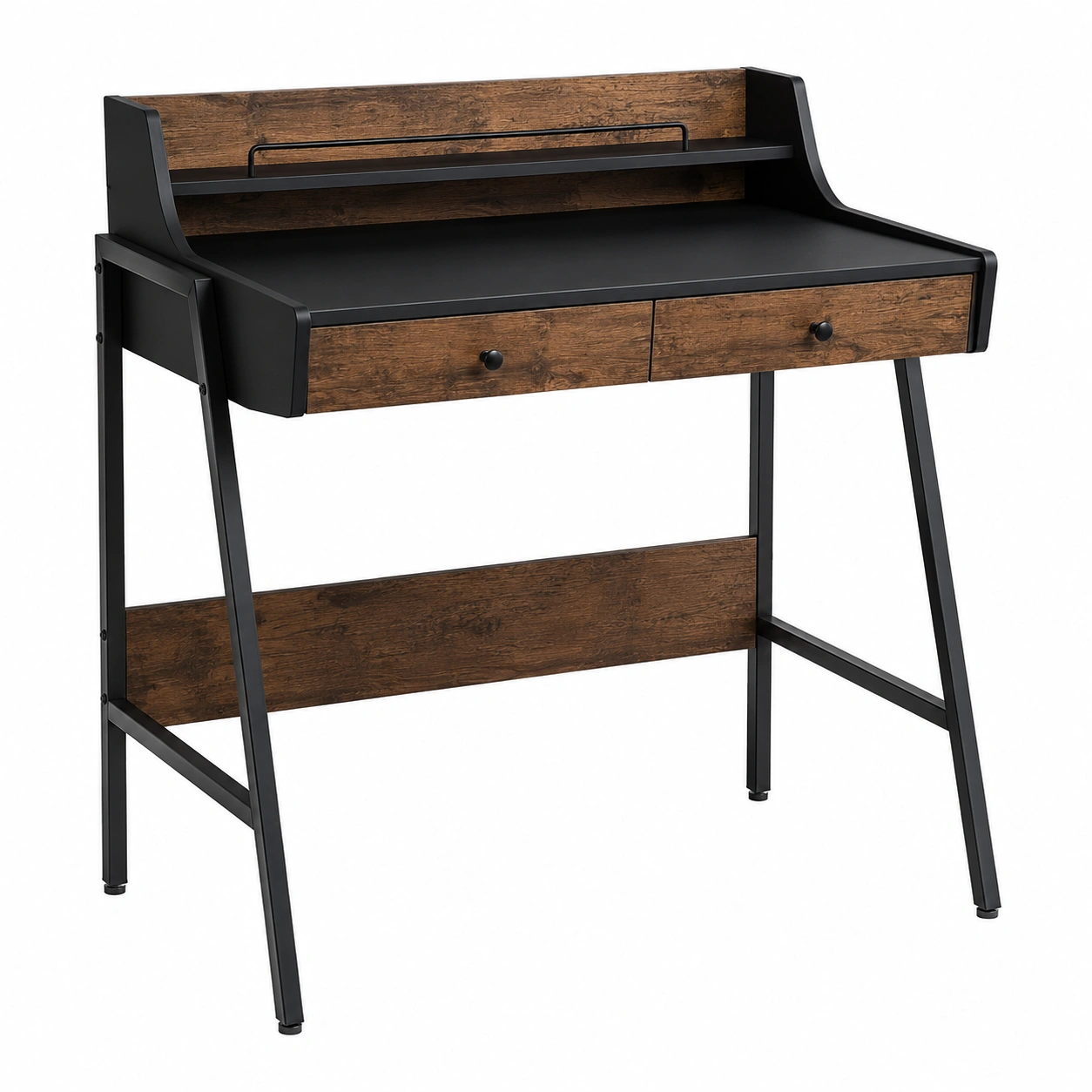 Mesa de escritorio industrial compacta con cajones y repisa superior- warmiro