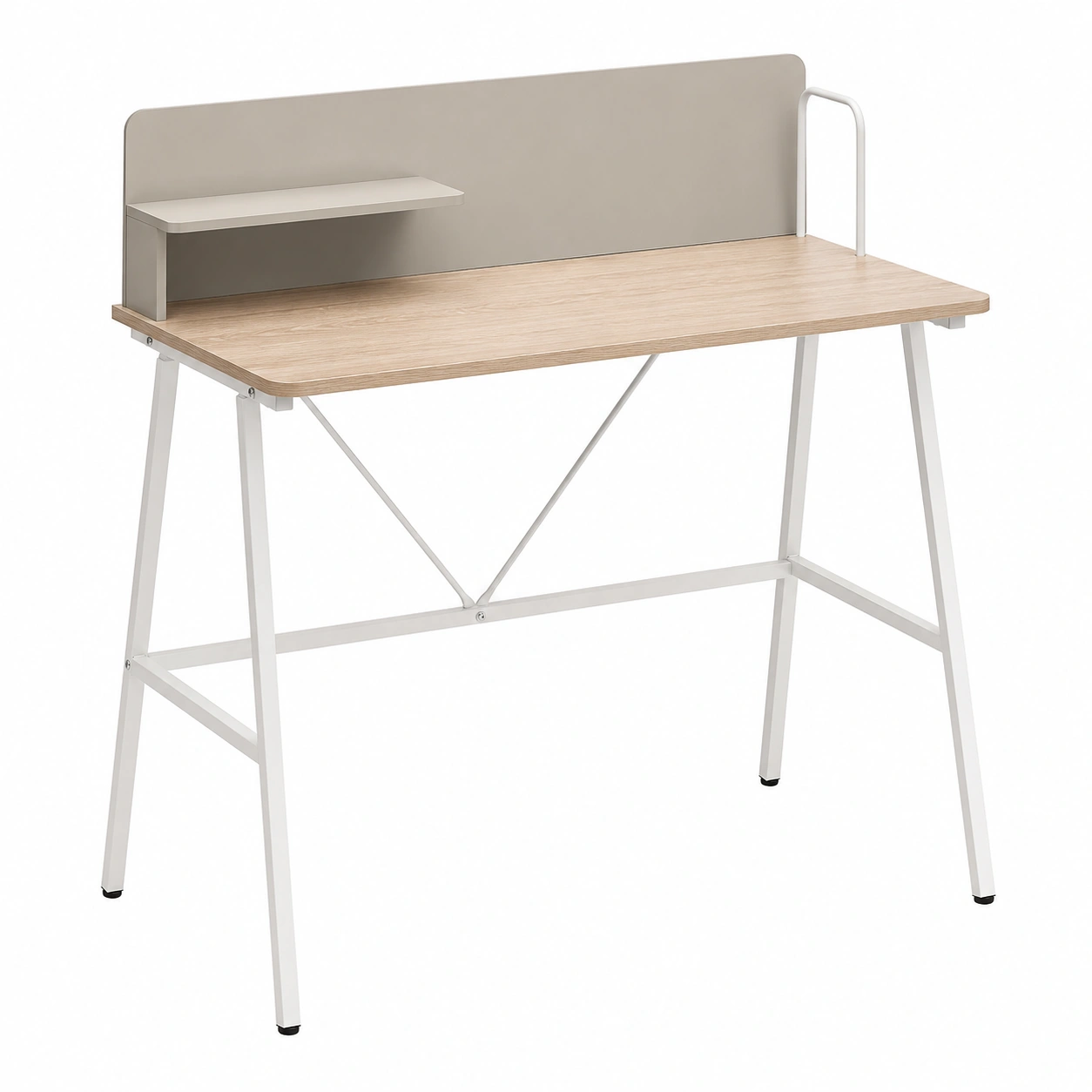 Mesa de escritorio moderna con repisa elevada y estructura minimalista- warmiro