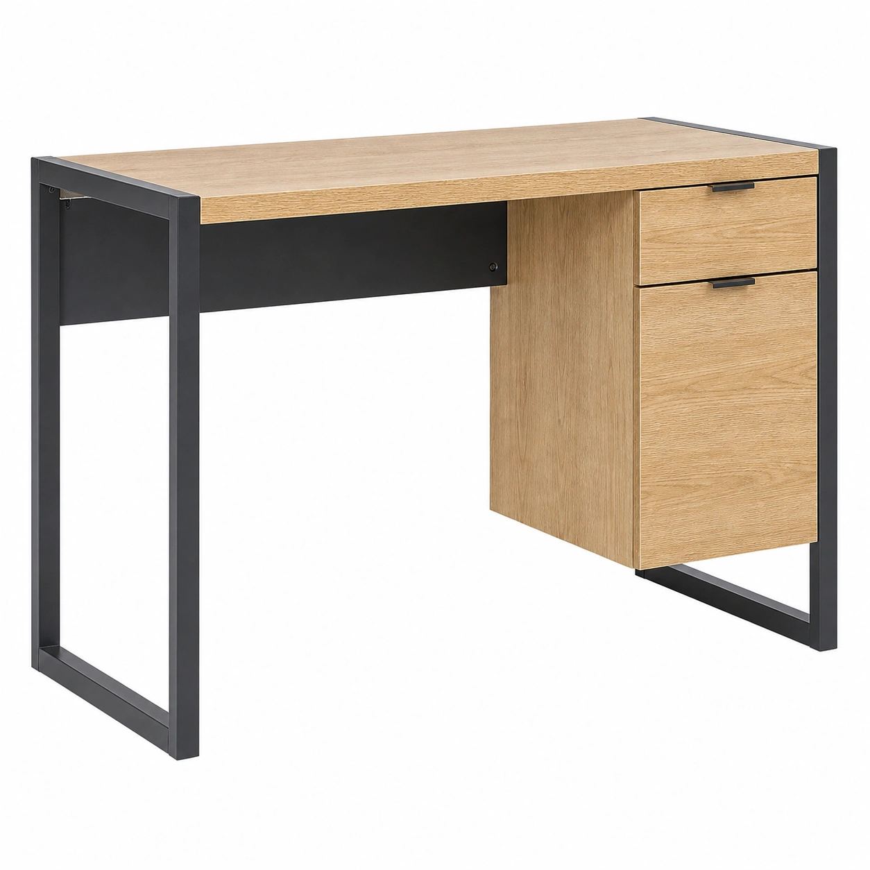 Mesa de escritorio industrial con cajonera lateral y estructura metalica- warmiro