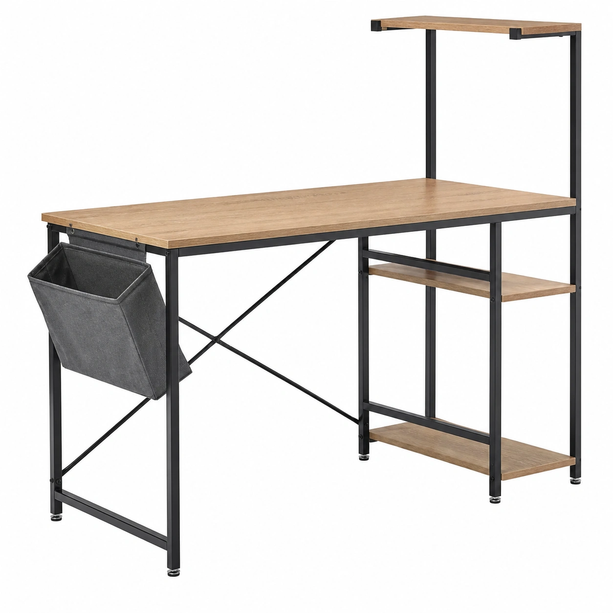 Mesa de escritorio industrial con estanterias laterales y organizador colgante- warmiro